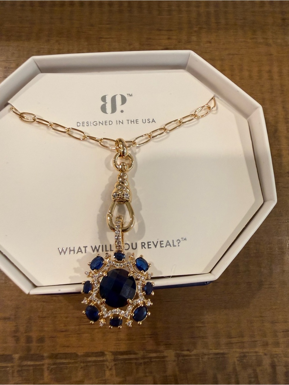 Gold-Tone Necklace with blue stone birthday collection